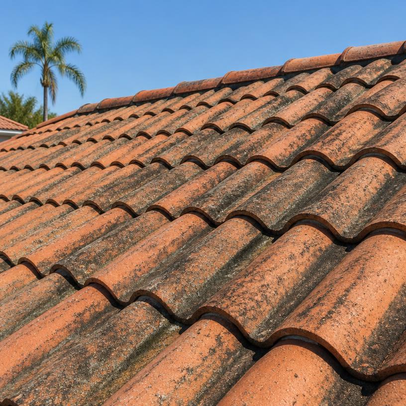 Roof before cleaning on a real BRIGHTEN project